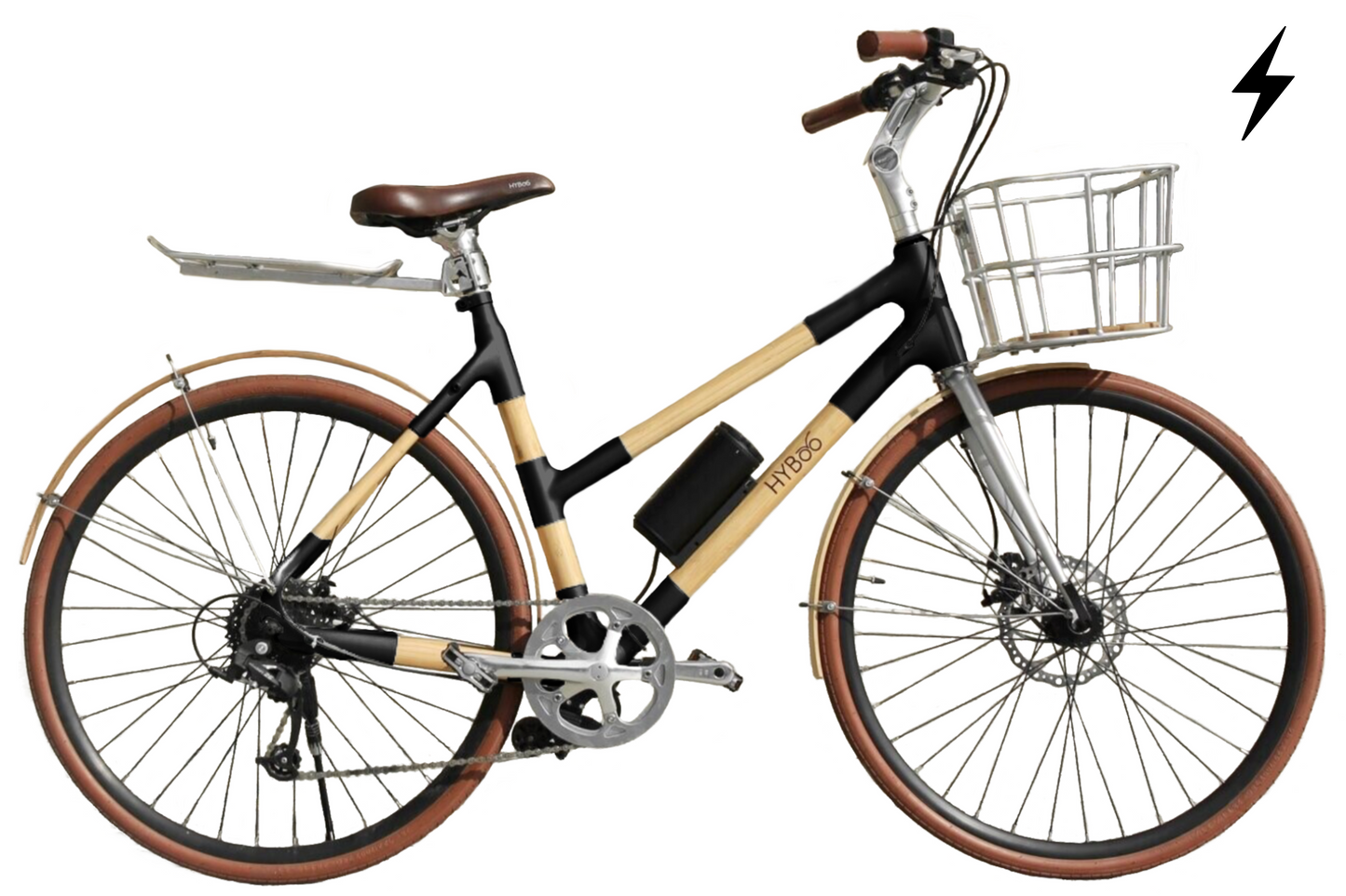 Vélo en Bambou - Hyboo Comfort noir et son panier acier