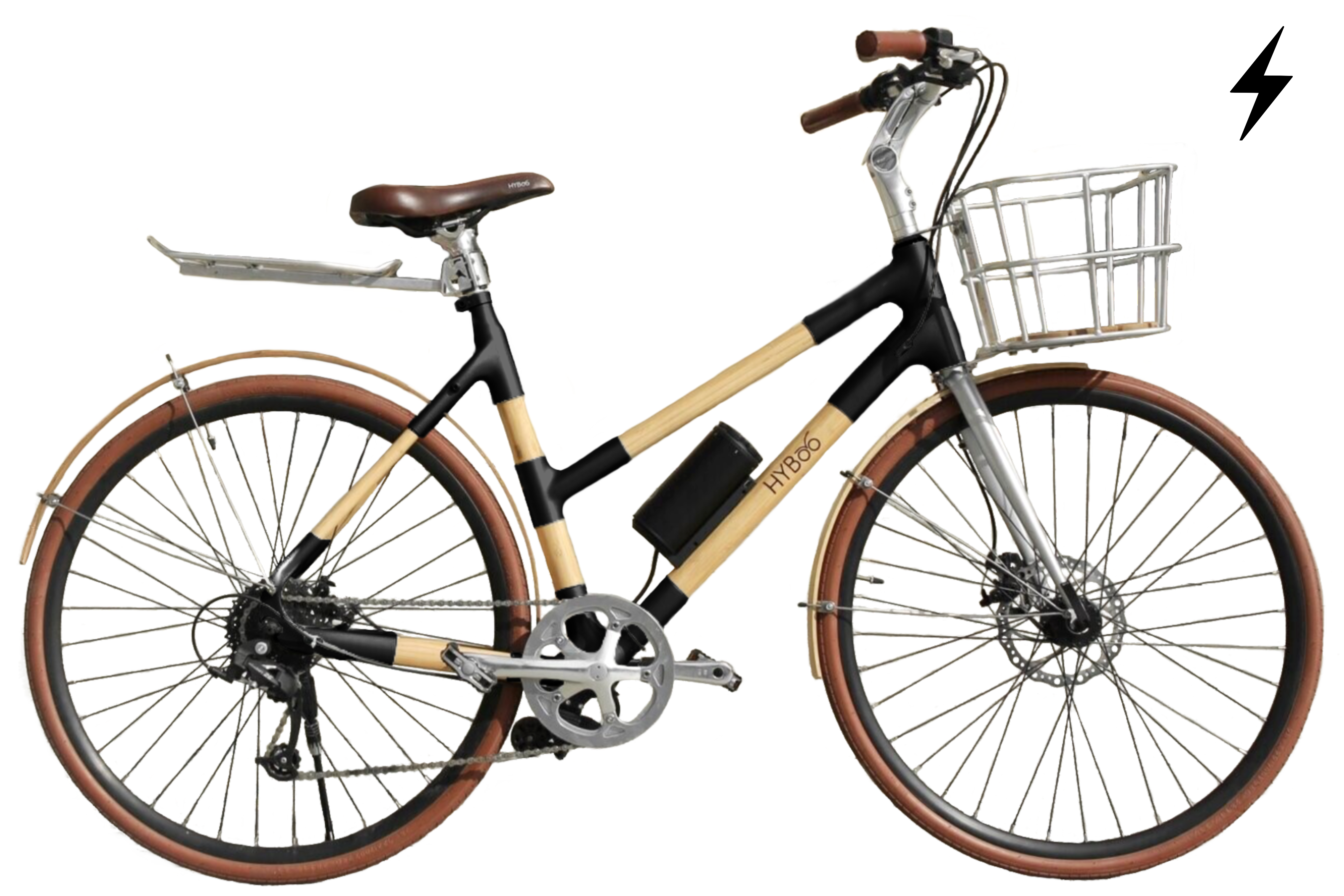 Vélo en Bambou - Hyboo Comfort noir et son panier acier